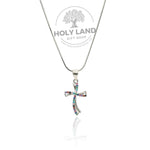 Sterling Silver 42 CM Colored Gemstones Cross from the Holy Land Gift Shop