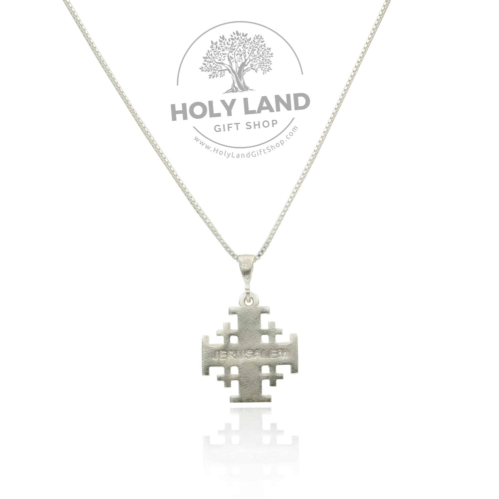 
                  
                    Load image into Gallery viewer, Sterling Silver-Crafted Handmade Jerusalem Cross Pendant from the Holy Land Back View
                  
                