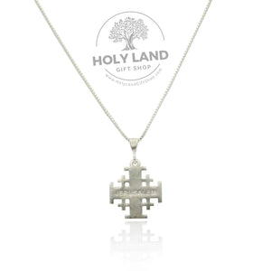 
                  
                    Load image into Gallery viewer, Sterling Silver-Crafted Handmade Jerusalem Cross Pendant from the Holy Land Back View
                  
                