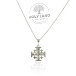 Sterling Silver-Crafted Handmade Jerusalem Cross Pendant from the Holy Land Front View