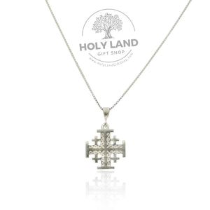 
                  
                    Load image into Gallery viewer, Sterling Silver-Crafted Handmade Jerusalem Cross Pendant from the Holy Land Front View
                  
                