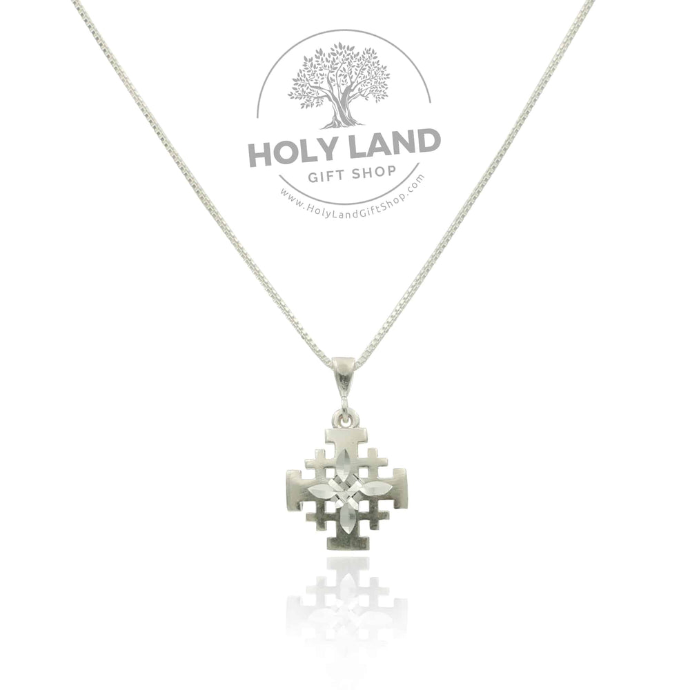 Large Sterling Silver Jerusalem Pendant Cross from the Holy Land Front View