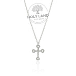 Handmade Sterling Silver Necklace Cross with White Gemstones from the Holy Land
