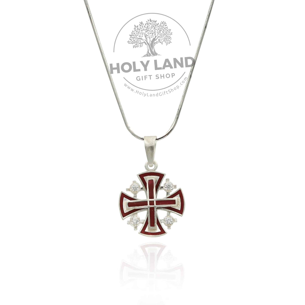 Sterling Silver Necklace with Red Jerusalem Cross from the Holy Land