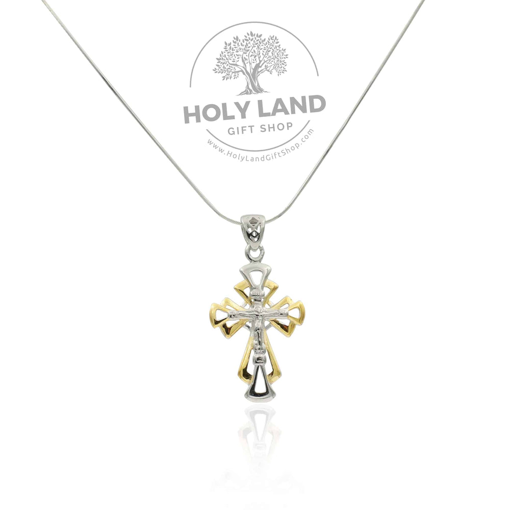 Sterling Silver Hand Crafted Crucifix with Gold Plate from the Holy Land