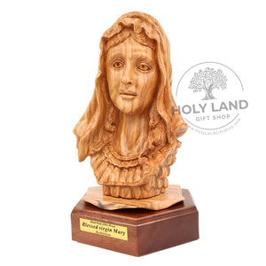 
                  
                    Load image into Gallery viewer, Blessed Virgin Mary Hand Carved Bethlehem Olive Wood Bust Front View
                  
                