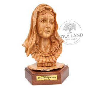 
                  
                    Load image into Gallery viewer, Blessed Virgin Mary Hand Carved Bethlehem Olive Wood Bust Side View
                  
                