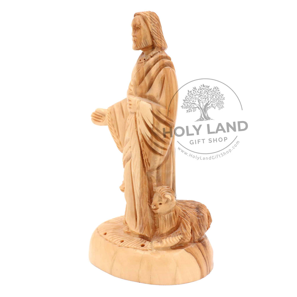 The Good Shepherd Carved in Bethlehem Olive Wood from the Holy Land Side View