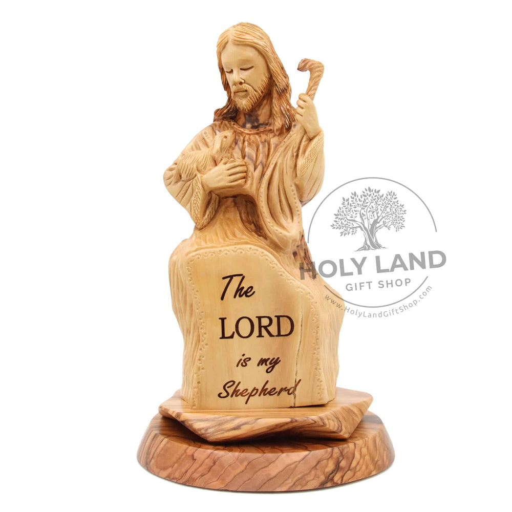 
                  
                    Load image into Gallery viewer, Hand Carved Jerusalem Olive Wood Shepherd Statue Front View
                  
                