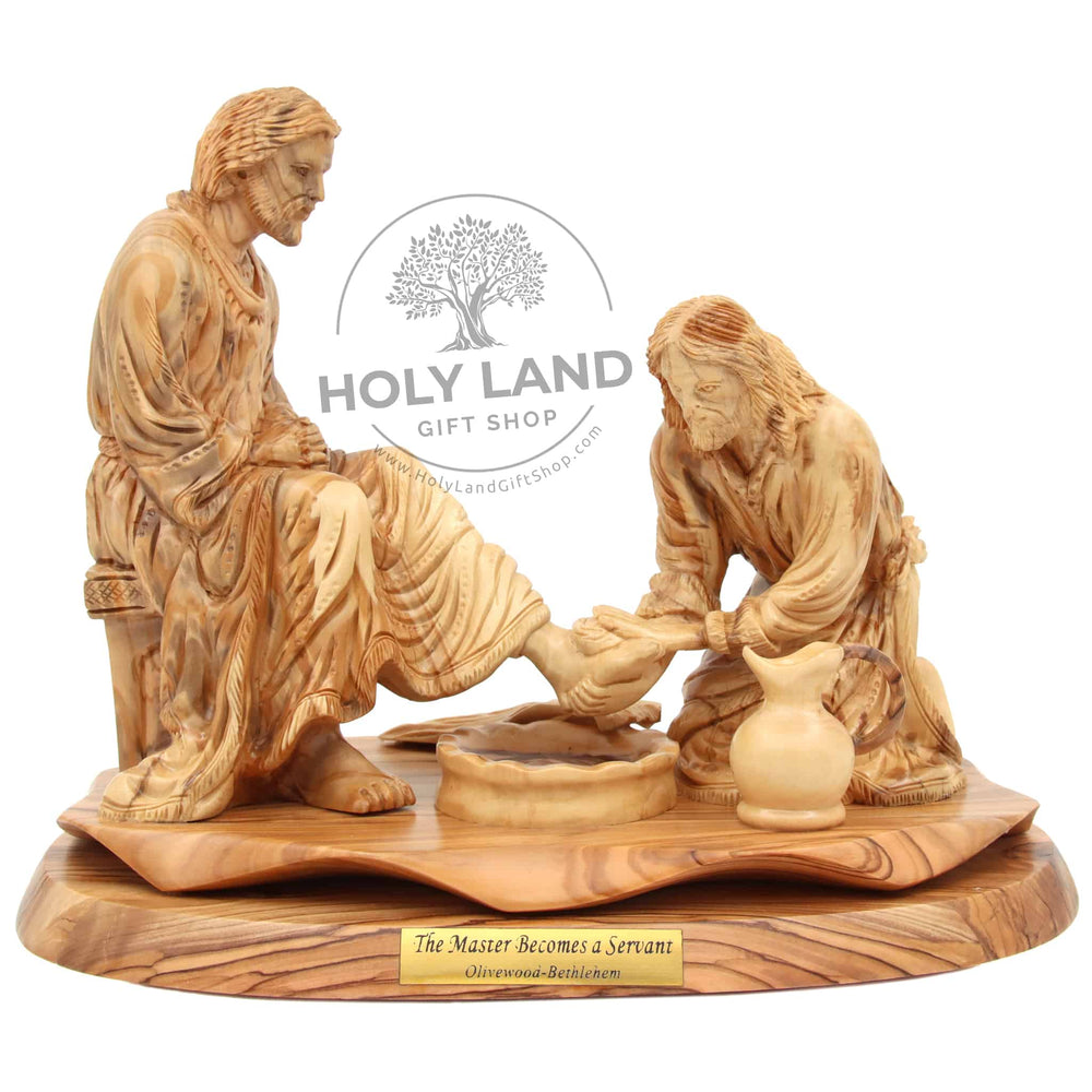 The Master Becomes a Servant Handicraft Bethlehem Olive Wood Statue Front View