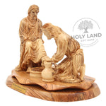 The Master Becomes a Servant Handicraft Bethlehem Olive Wood Statue Side View