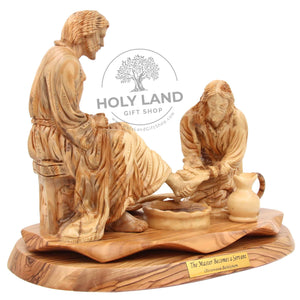 
                  
                    Load image into Gallery viewer, The Master Becomes a Servant Handicraft Bethlehem Olive Wood Statue Side Front View
                  
                