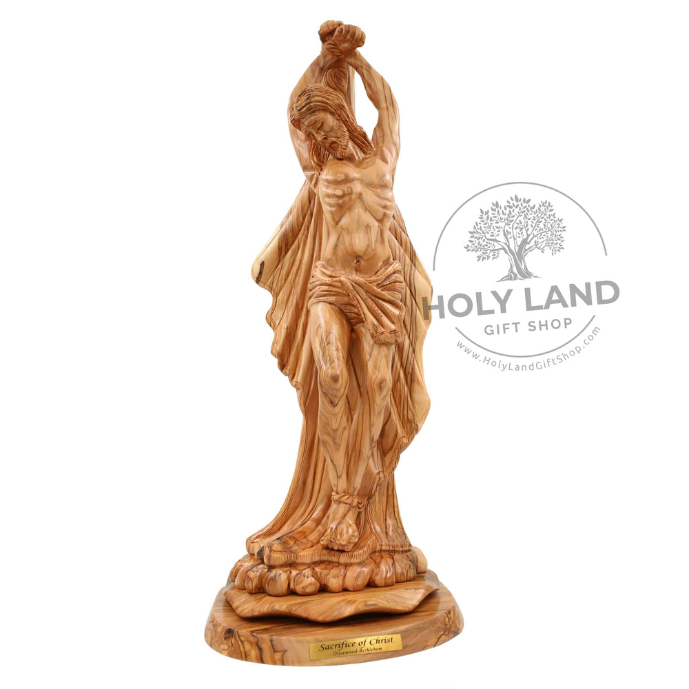
                  
                    Load image into Gallery viewer, The Sacrifice of Christ in Solid Olive Wood Statue from the Holy Land Front View
                  
                