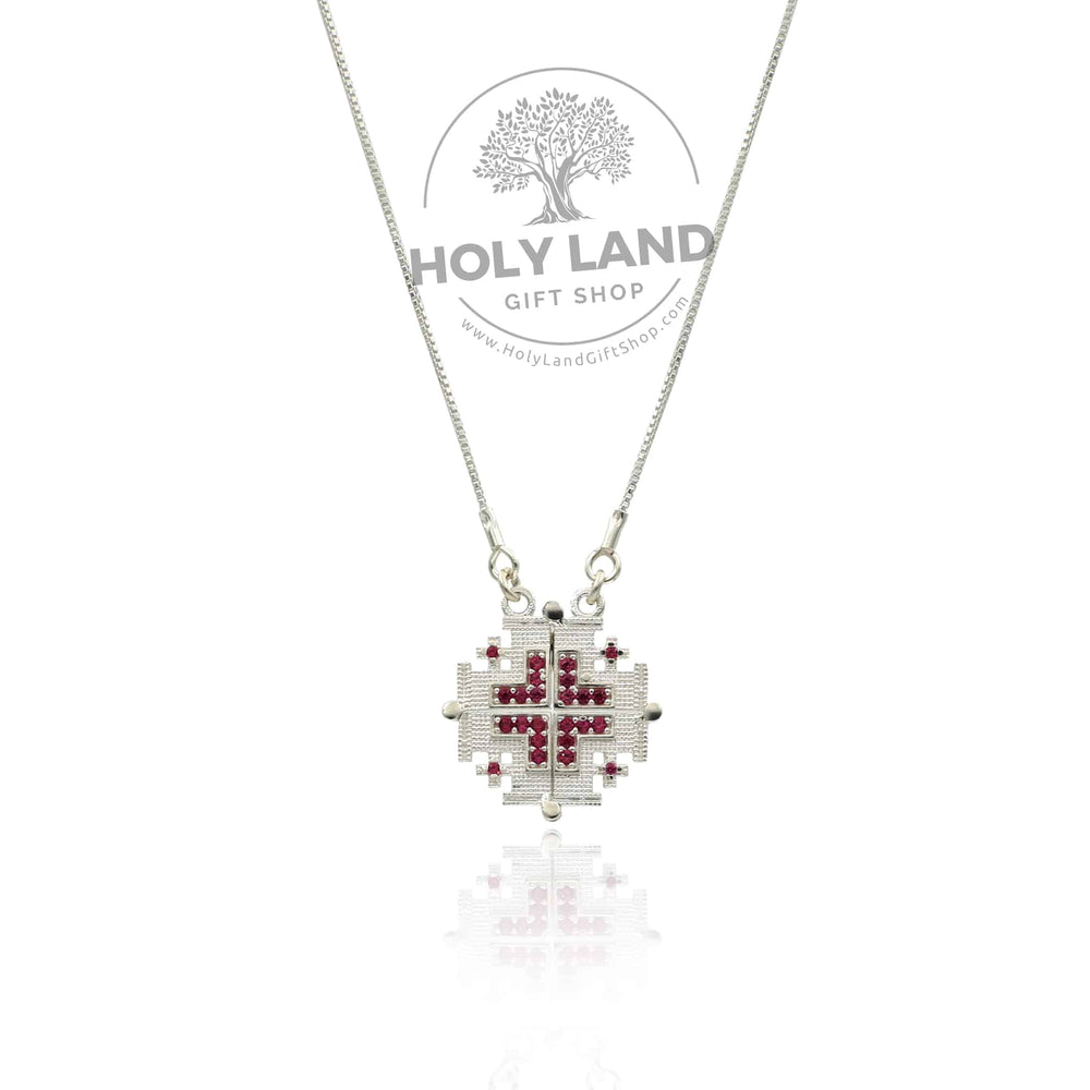Closed Handmade Two-Way Fuchsia Magnetic Jerusalem Cross from the Holy Land