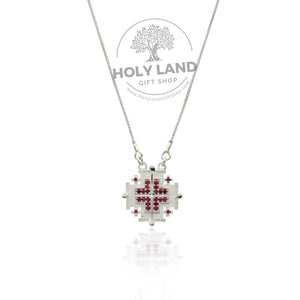 
                  
                    Load image into Gallery viewer, Closed Handmade Two-Way Fuchsia Magnetic Jerusalem Cross from the Holy Land
                  
                