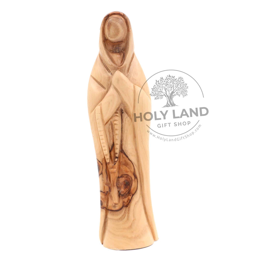 Virgin Mary with Rosary in Bethlehem Olive Wood from the Holy Land Gift Shop Front View